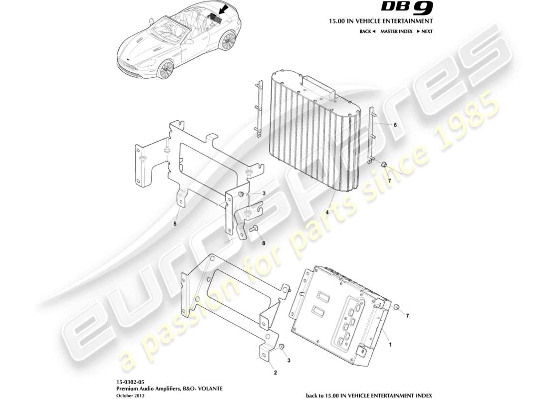 aston martin db9 (2014) amplificatori, b&o, diagramma delle parti volante