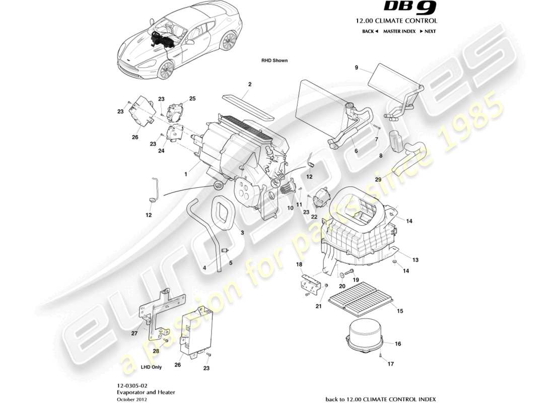 aston martin db9 (2017) unità hvac diagramma delle parti