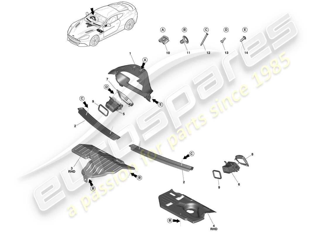 aston martin vanquish (2013) parti applicate diagramma delle parti