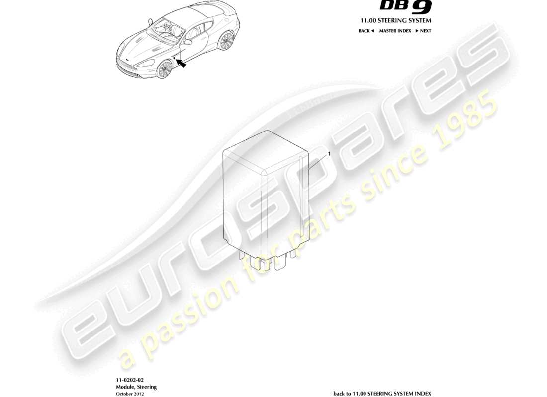 aston martin db9 (2014) modulo di sterzo diagramma delle parti