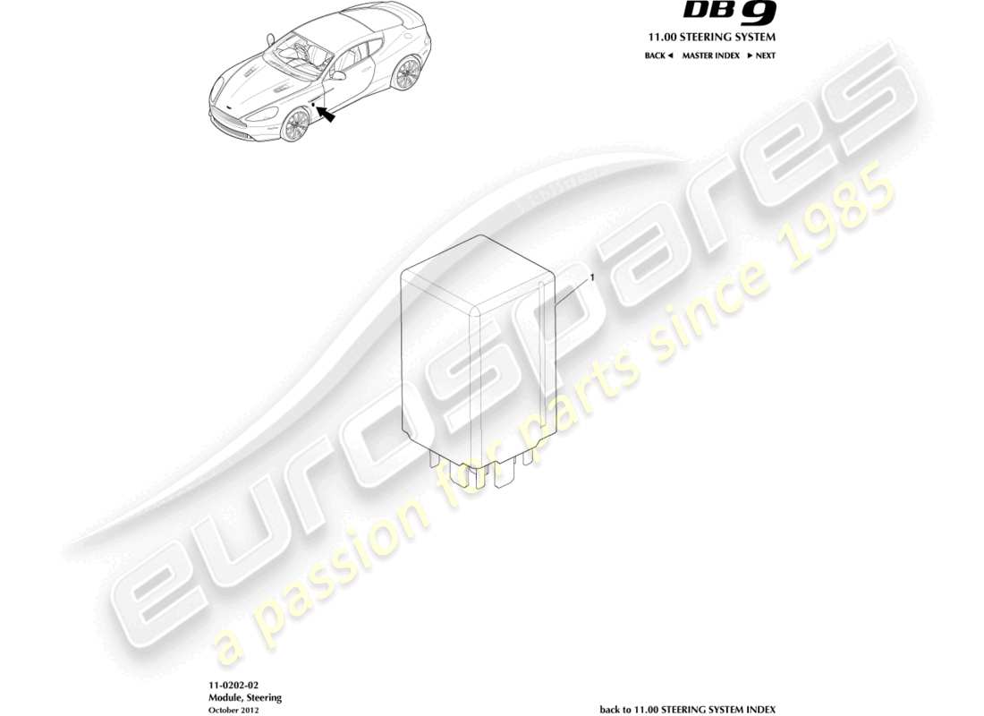 aston martin db9 (2014) diagramma delle parti del modulo sterzo