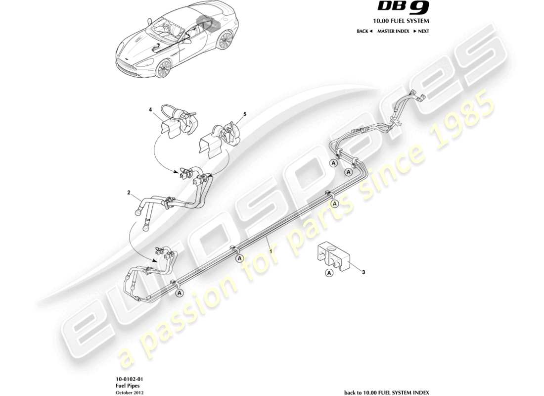 aston martin db9 (2014) diagramma delle parti della distribuzione del carburante