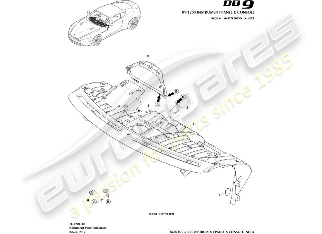 aston martin db9 (2014) substrato ip diagramma delle parti