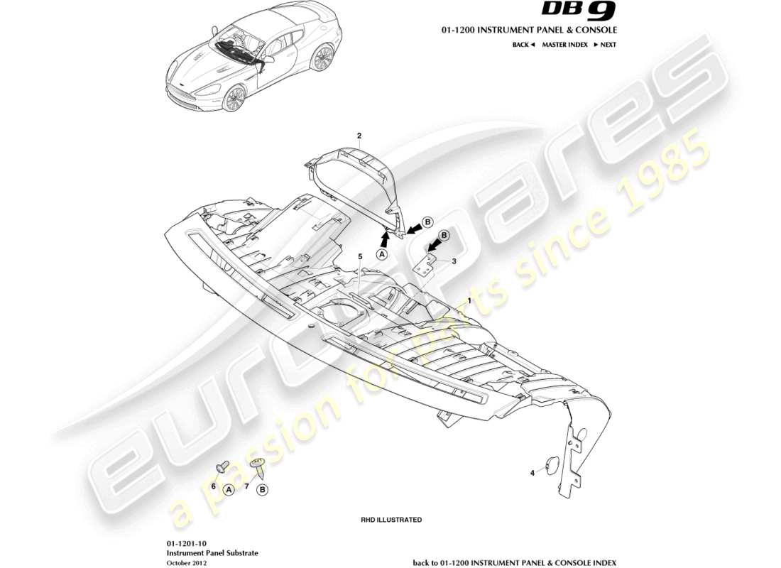 aston martin db9 (2014) diagramma delle parti del substrato ip