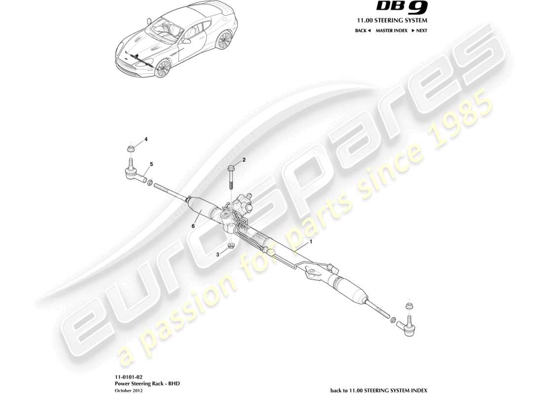 aston martin db9 (2014) scatola dello sterzo, schema delle parti con guida a destra