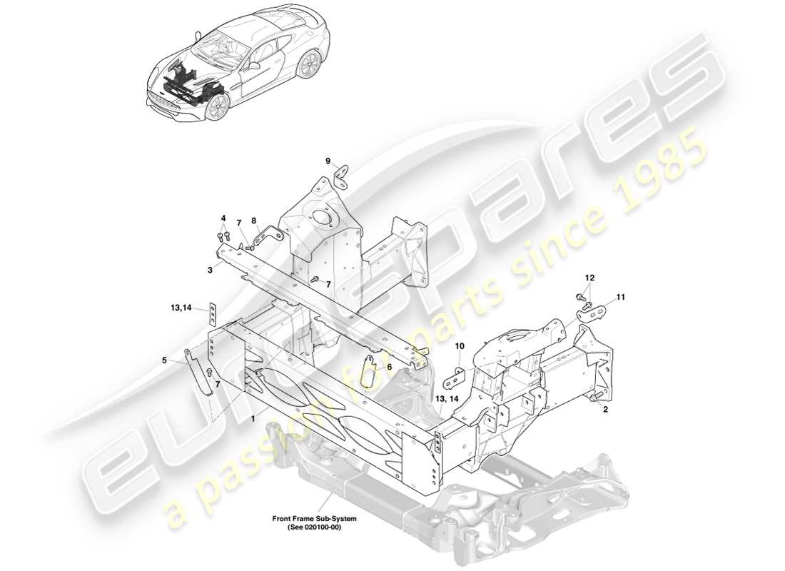 aston martin vanquish (2014) diagramma delle parti della struttura anteriore