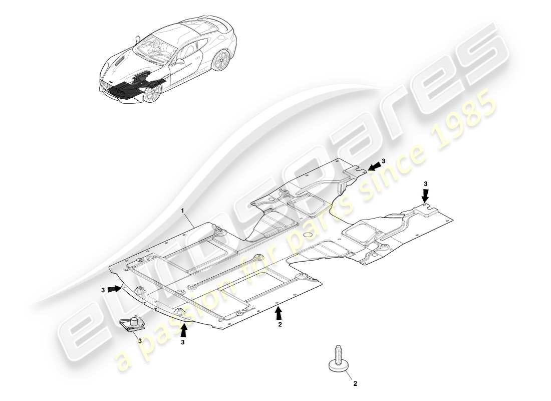 aston martin vanquish (2013) sottoscocca anteriore, coupé diagramma delle parti