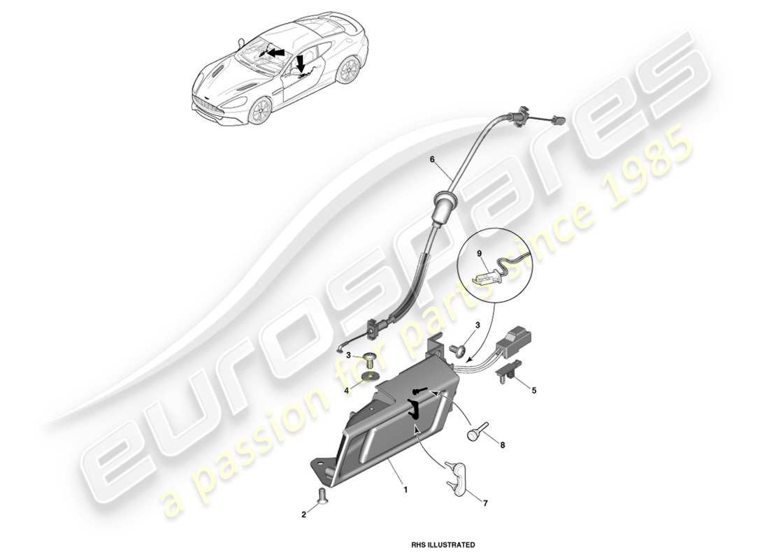 aston martin vanquish (2013) maniglie interne e attuazione diagramma delle parti