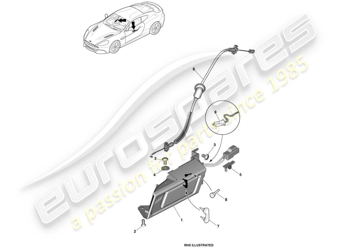 aston martin vanquish (2014) maniglie interne e attuazione diagramma delle parti