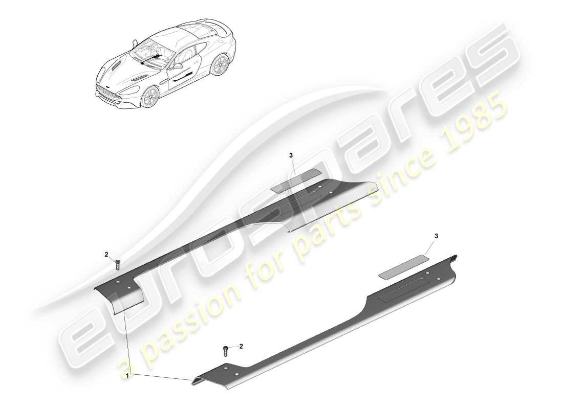 aston martin vanquish (2013) rifiniture e ornamenti del davanzale diagramma delle parti