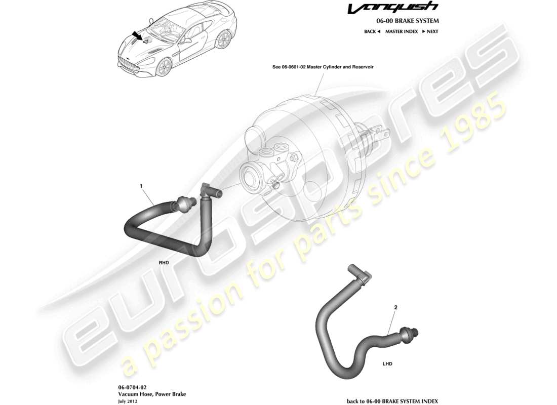 aston martin vanquish (2017) diagramma delle parti del tubo del serbatoio del vuoto