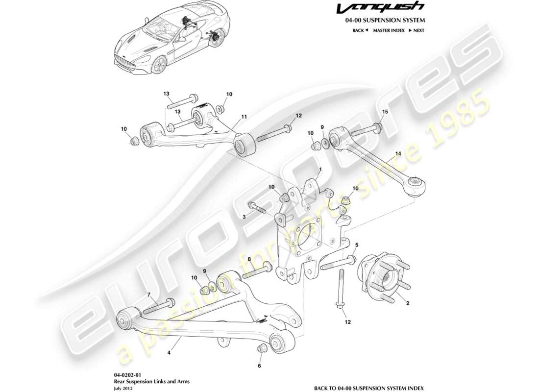 aston martin vanquish (2015) gruppo sospensione posteriore diagramma delle parti