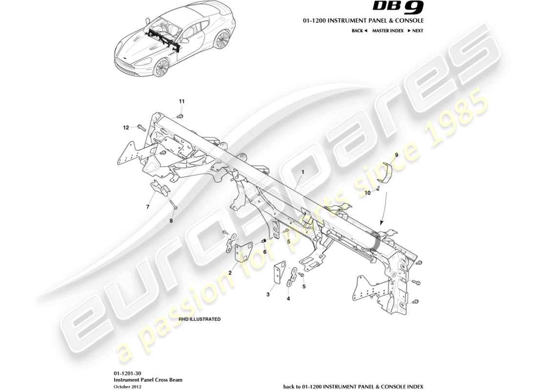 aston martin db9 (2013) traversa ip diagramma delle parti