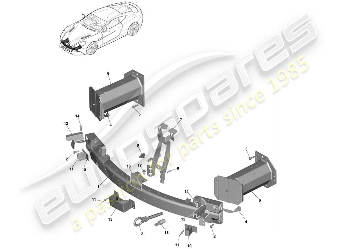 aston martin vanquish (2013) struttura del paraurti anteriore, federale diagramma delle parti