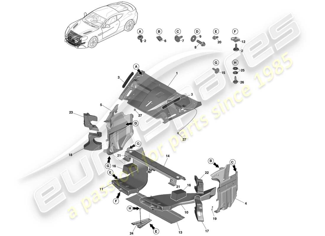aston martin vanquish (2013) pannello di apertura della griglia diagramma delle parti