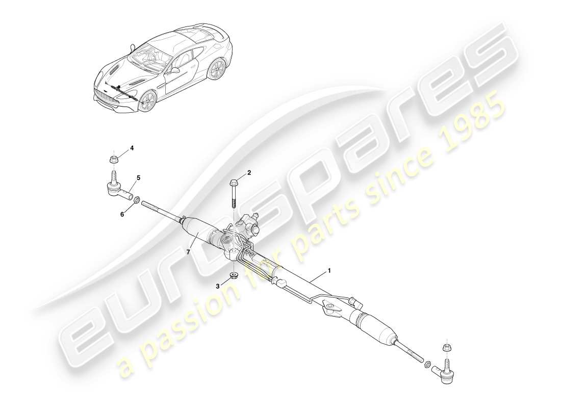 aston martin vanquish (2013) cremagliera dello sterzo, guida a destra diagramma delle parti