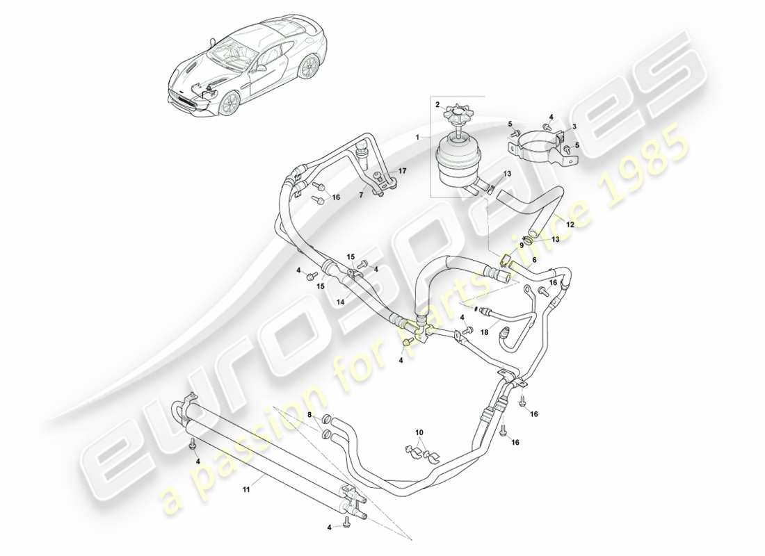aston martin vanquish (2013) tubi pas, rhd a 15my diagramma delle parti