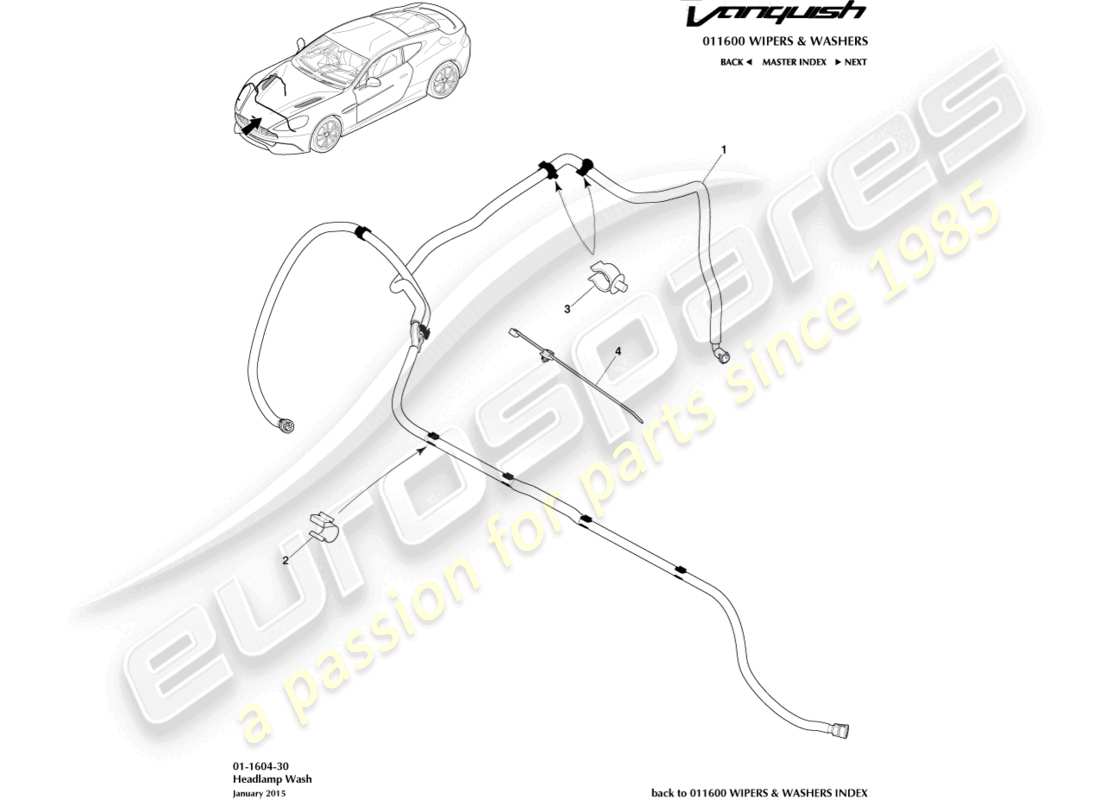 aston martin vanquish (2015) lavaggio dei fari diagramma delle parti