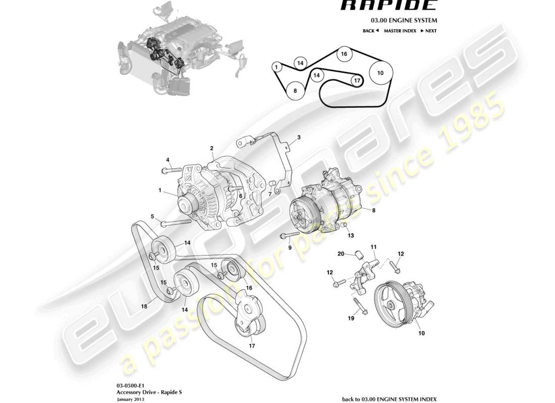 aston martin rapide (2011) unità accessoria diagramma delle parti