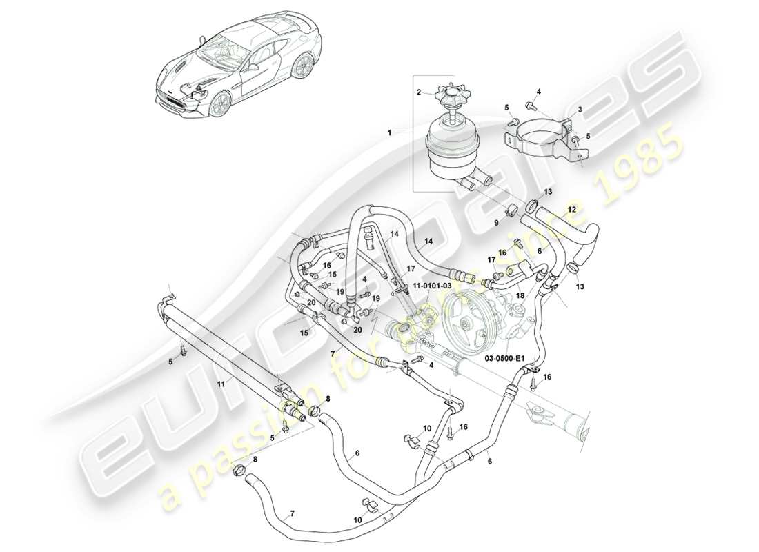 aston martin vanquish (2013) tubi pas, guida a destra 15my accesa diagramma delle parti