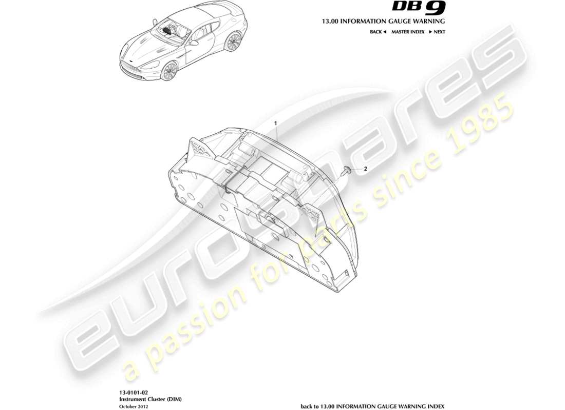 aston martin db9 (2014) strumentazione diagramma delle parti