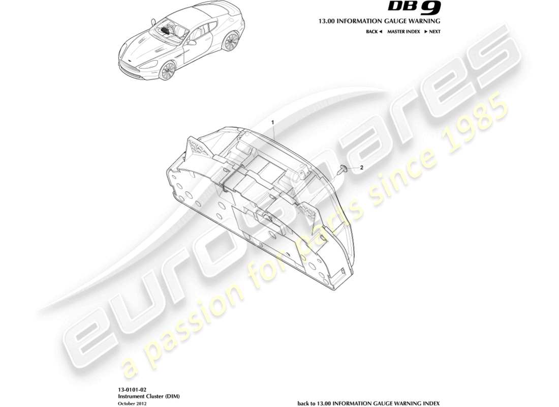 aston martin db9 (2014) diagramma delle parti quadro strumenti