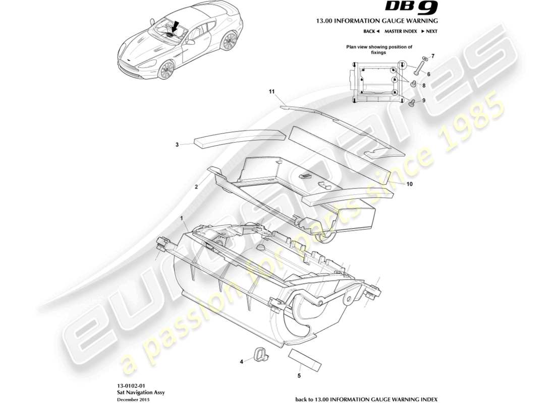 aston martin db9 (2014) diagramma delle parti del gruppo navigatore satellitare