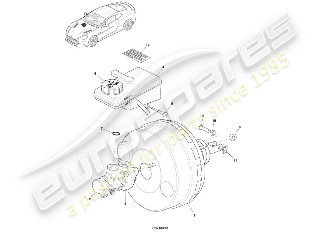aston martin vanquish (2014) diagramma delle parti del cilindro principale e del serbatoio