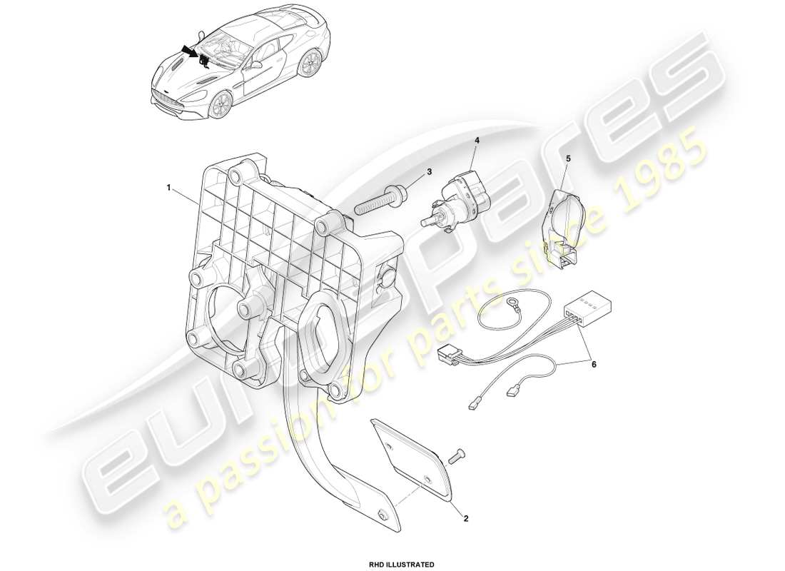aston martin vanquish (2014) gruppo attuatore freno diagramma delle parti