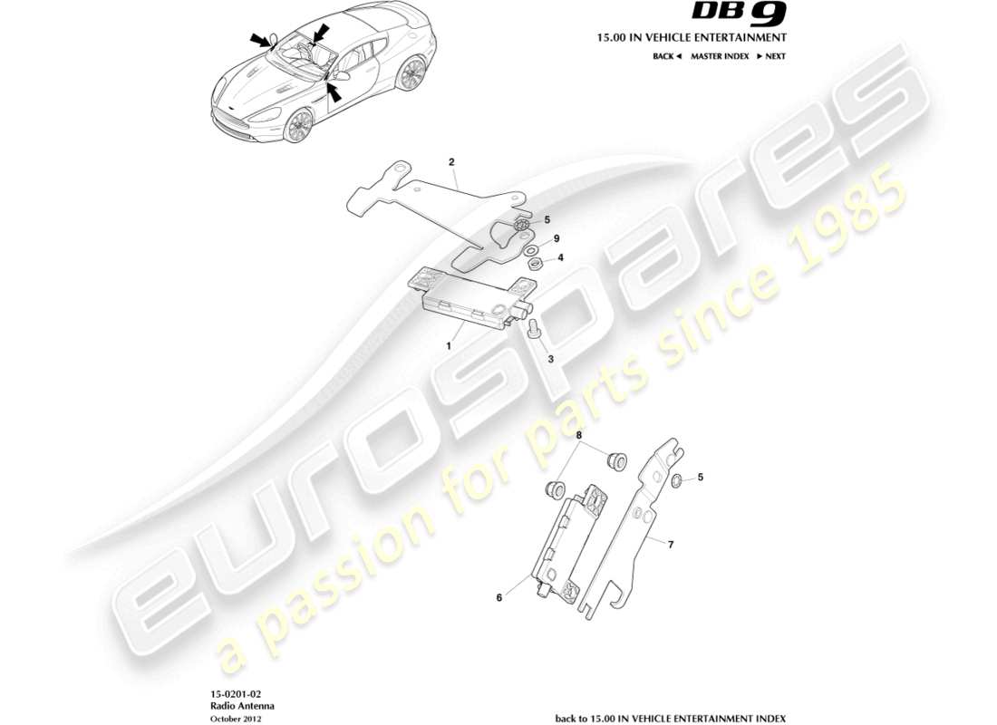 aston martin db9 (2016) diagramma delle parti dell'antenna radio