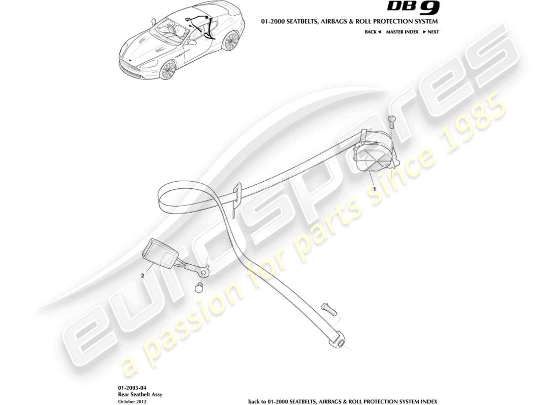 aston martin db9 (2014) diagramma delle parti delle cinture di sicurezza posteriori