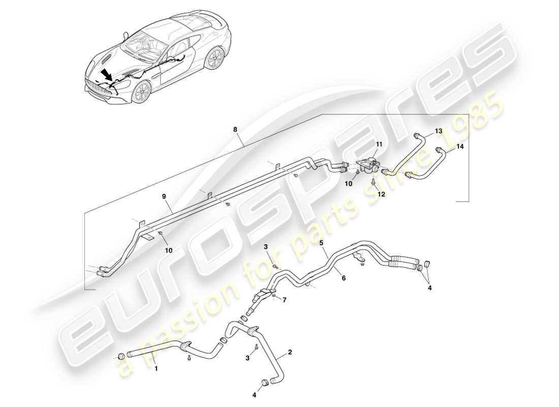 aston martin vanquish (2014) tubi del radiatore dell'olio della trasmissione diagramma delle parti
