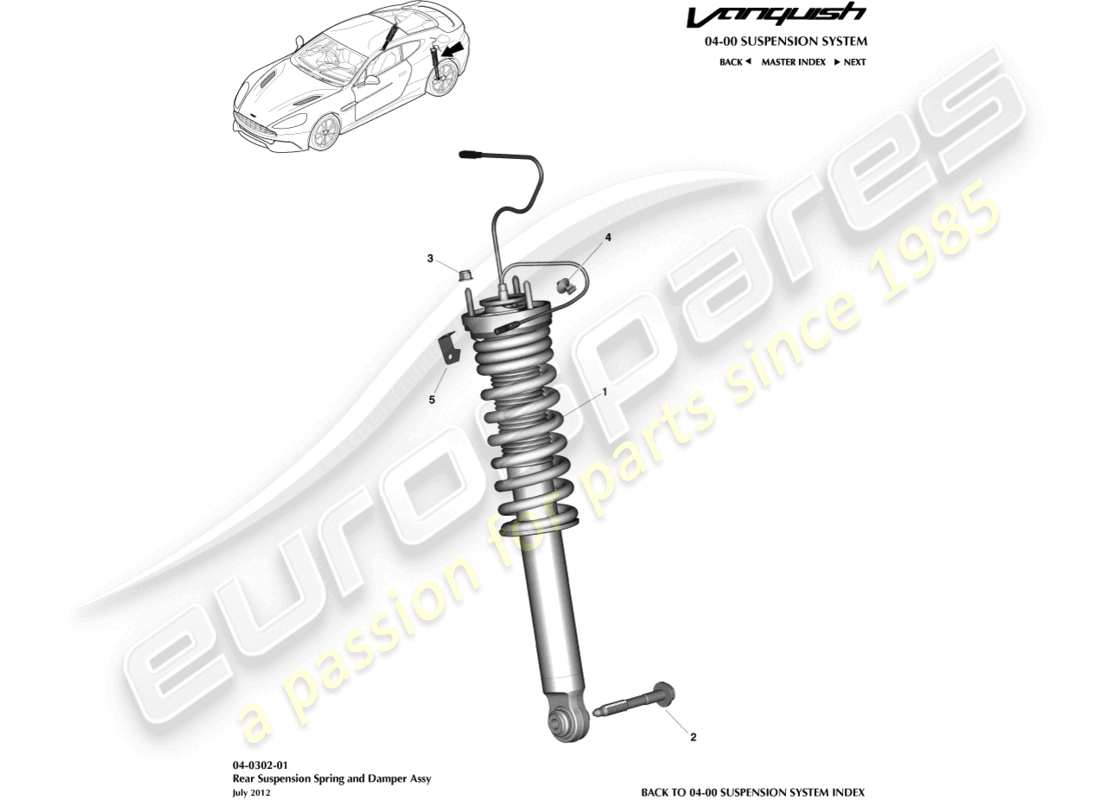 aston martin vanquish (2018) molla e ammortizzatore posteriori diagramma delle parti