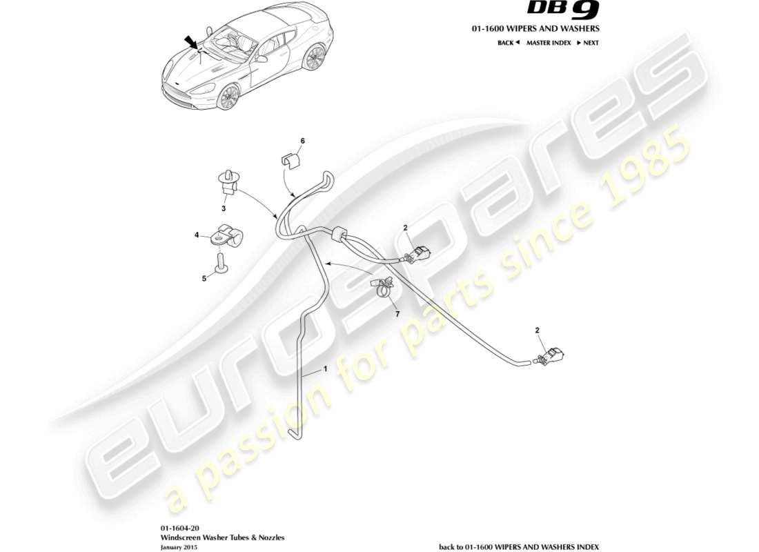 aston martin db9 (2014) schema delle parti per il lavaggio del parabrezza