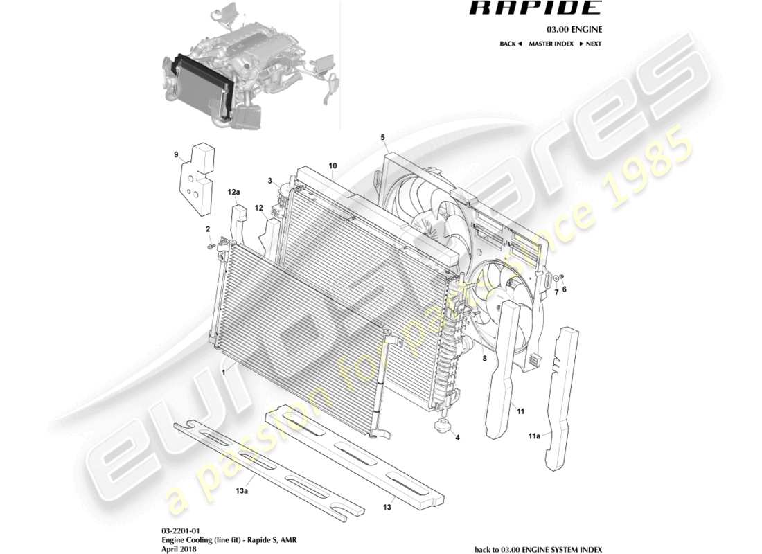 aston martin rapide (2012) raffreddamento del motore, diagramma delle parti in linea