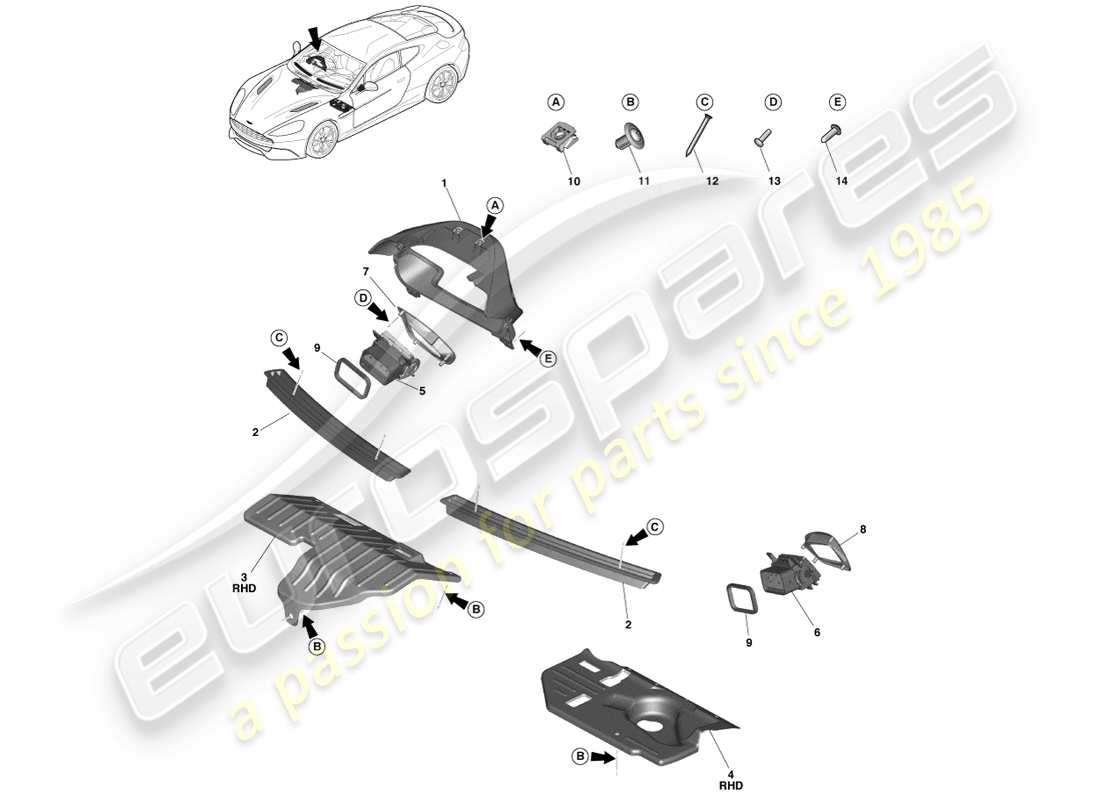 aston martin vanquish (2014) parti applicate diagramma delle parti