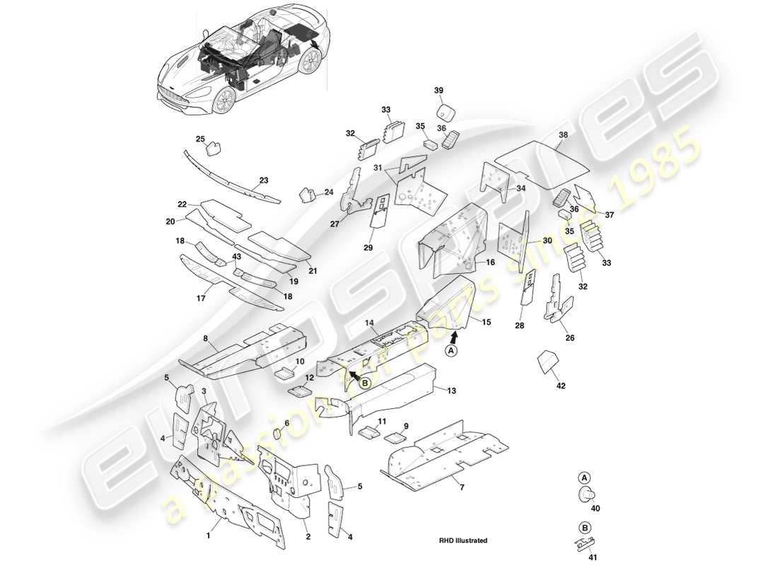 aston martin vanquish (2014) isolamento acustico, diagramma delle parti volante