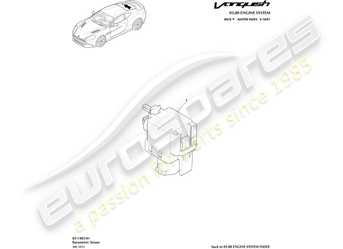 aston martin vanquish (2015) sensore barometrico diagramma delle parti