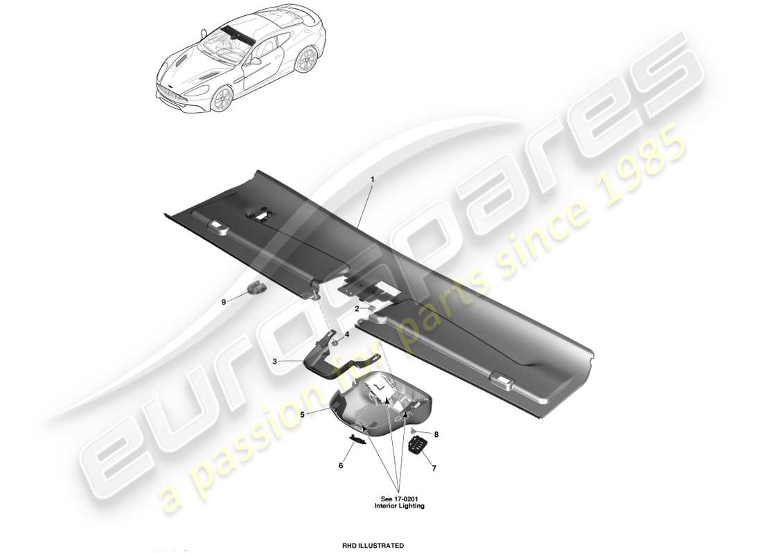 aston martin vanquish (2013) rivestimento della testata anteriore, coupé diagramma delle parti