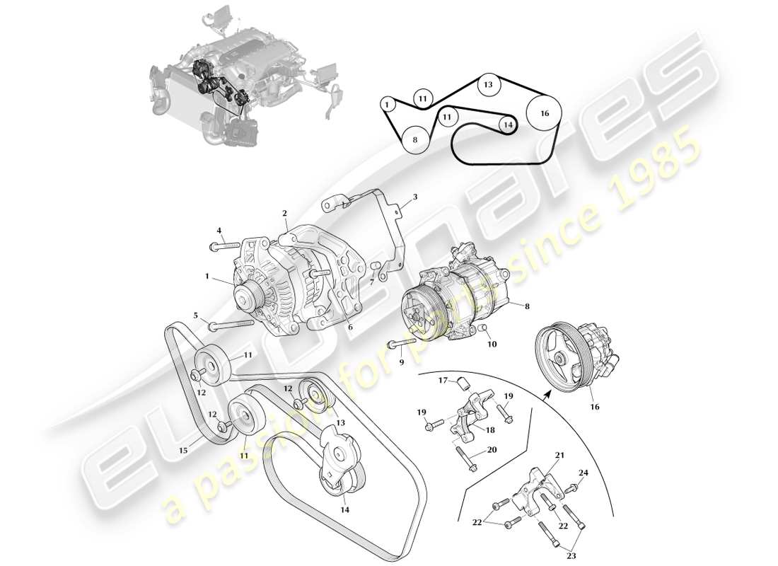 aston martin vanquish (2014) unità accessoria diagramma delle parti