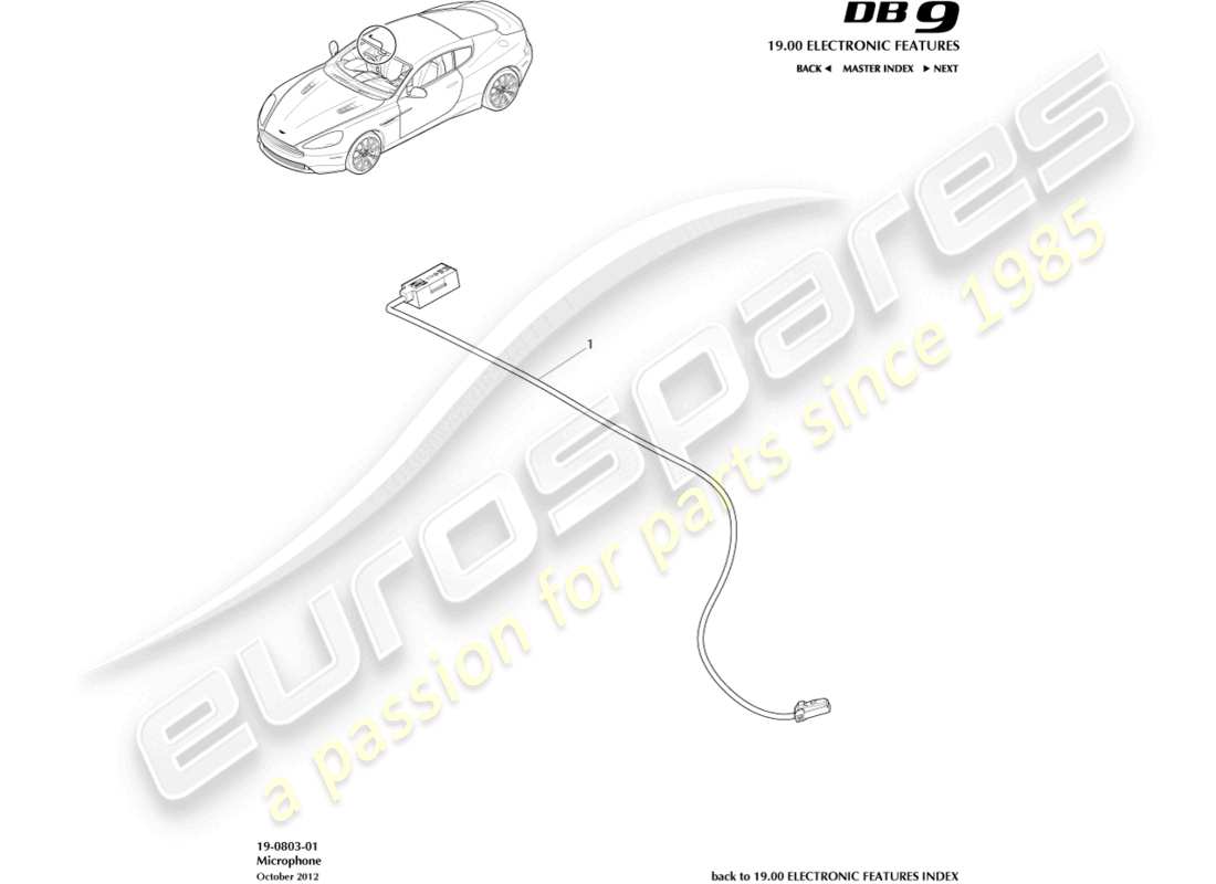 aston martin db9 (2016) microfono, diagramma delle parti del telefono