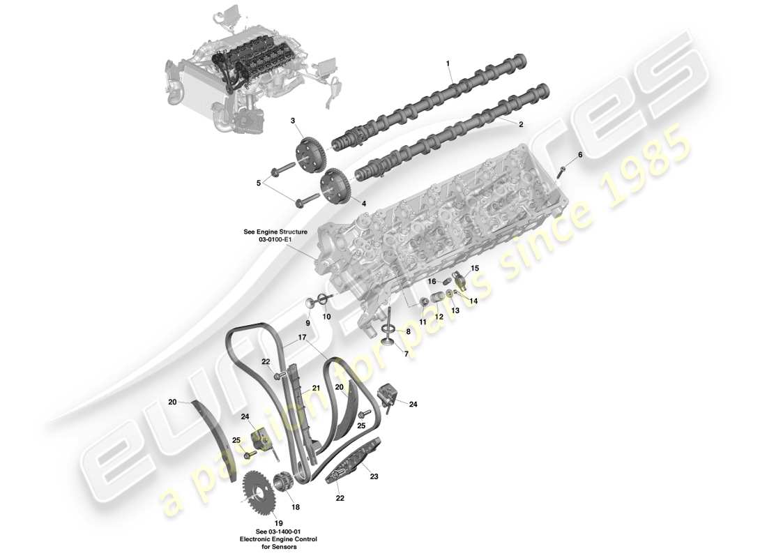 aston martin vanquish (2014) treno di valvole diagramma delle parti