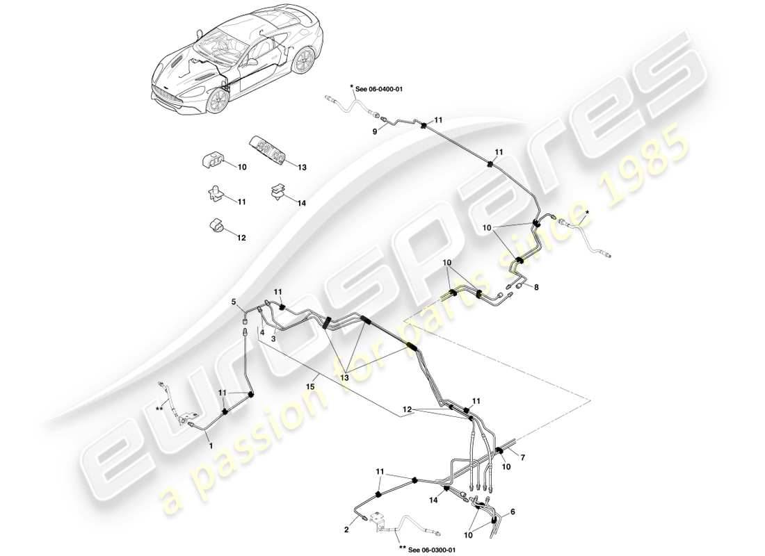 aston martin vanquish (2014) tubi e tubi flessibili dei freni, guida a destra diagramma delle parti