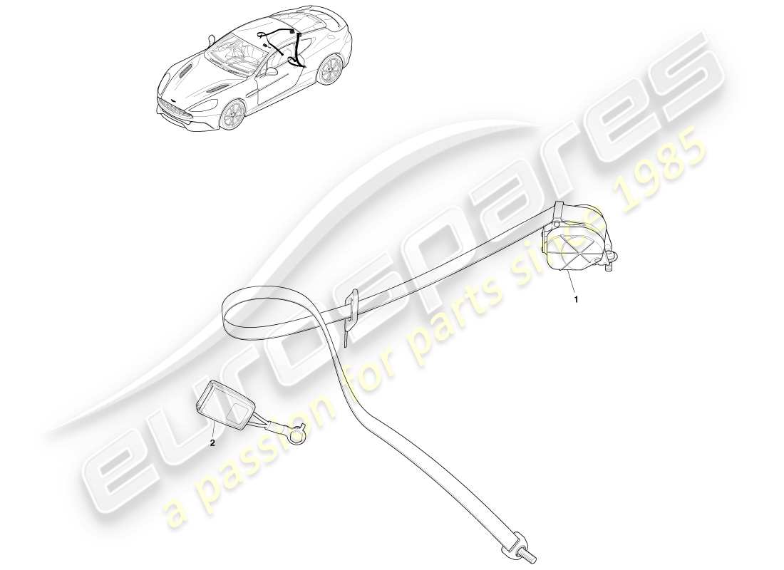 aston martin vanquish (2013) cinture di sicurezza posteriori diagramma delle parti