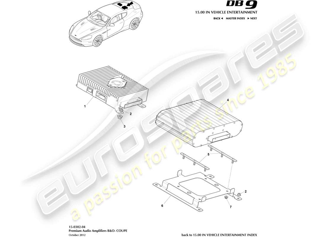 aston martin db9 (2015) amplificatori, b&o, coupé diagramma delle parti