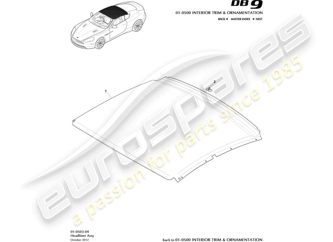 aston martin db9 (2014) diagramma delle parti del gruppo cielo