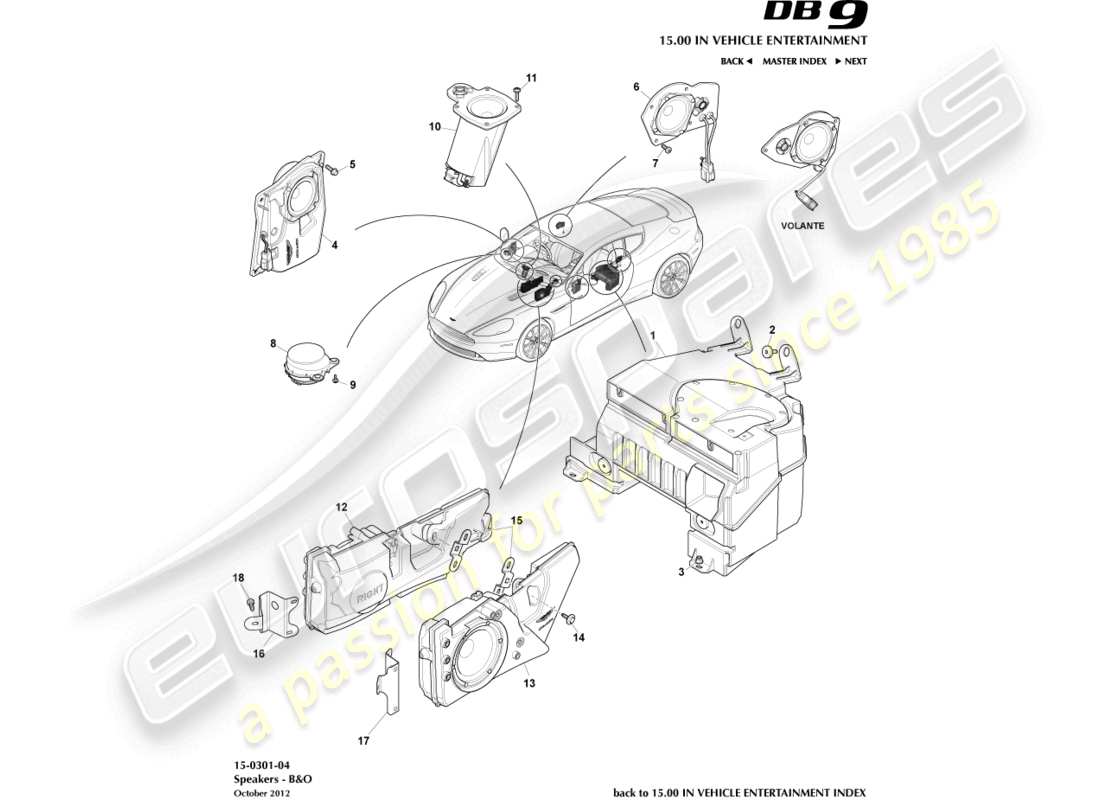 aston martin db9 (2014) altoparlanti, diagramma delle parti b&o