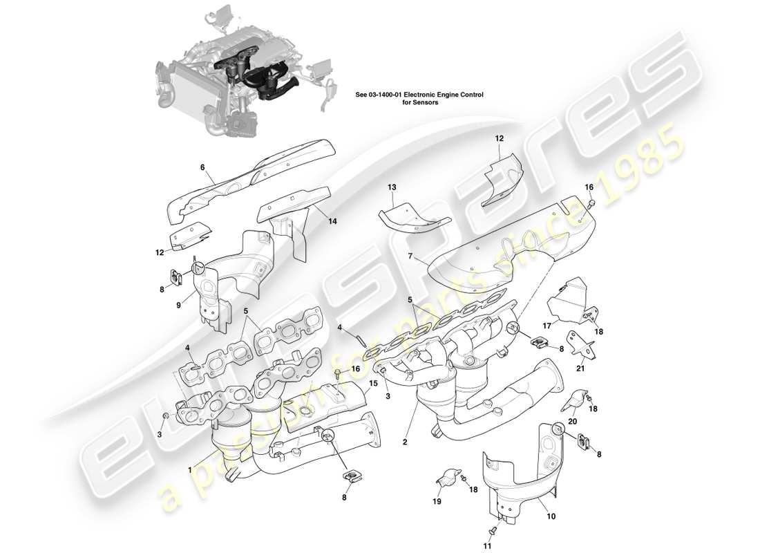 aston martin vanquish (2014) collettori di scarico diagramma delle parti