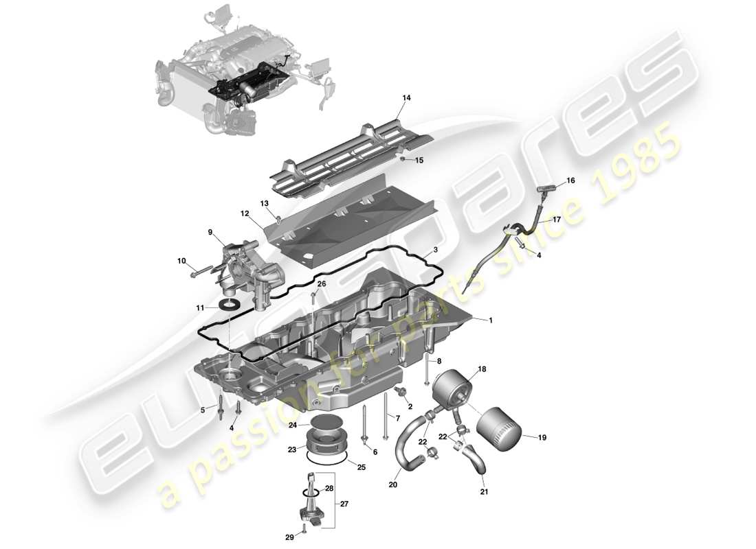 aston martin vanquish (2014) lubrificazione del motore diagramma delle parti