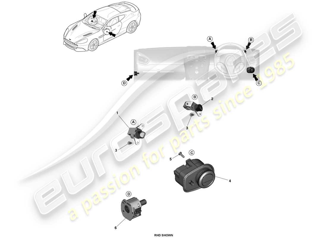 aston martin vanquish (2014) switch ip diagramma delle parti